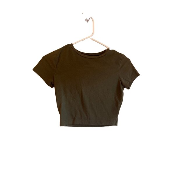 Wild Fable Olive Green Cropped T-Shirt XS Cotton/Spandex Short Sleeve - Picture 1 of 4